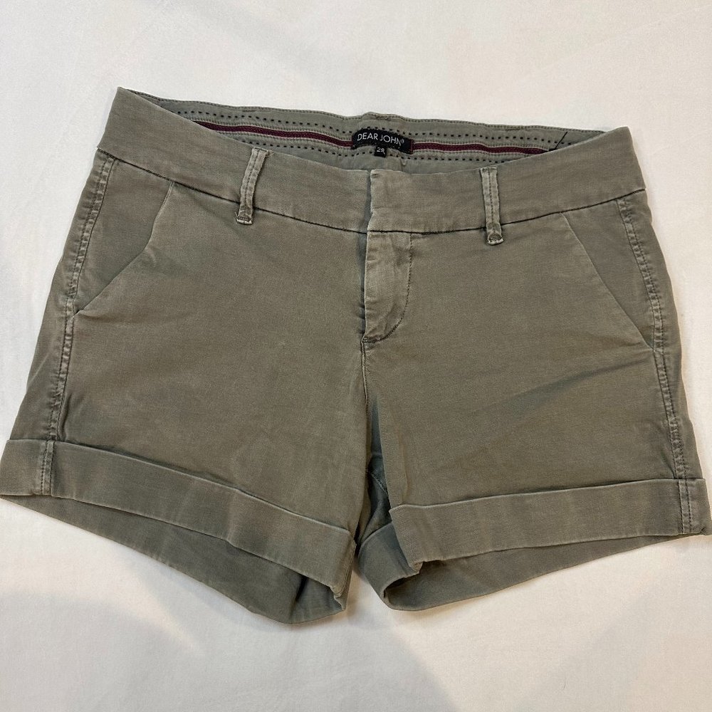 Dear John Olive Green Denim Finished Cuff Shorts - Size 29